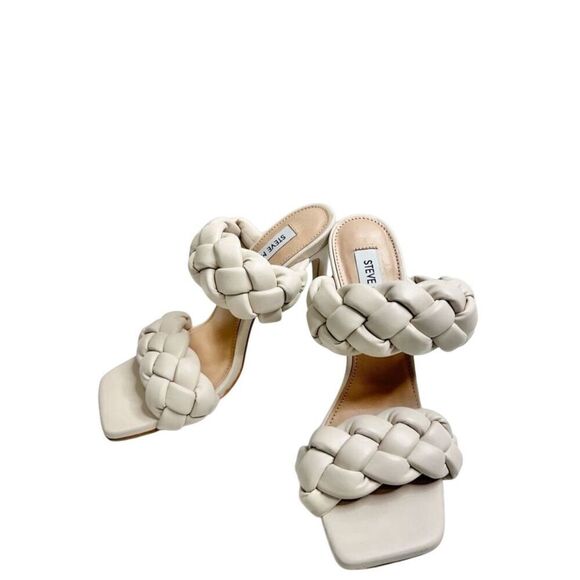 Steve Madden Sandals Size 6 Off White Kenley Slip On Open Toe Woven Heels - Picture 4 of 12